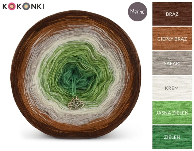 KOKONEK Merino 535 - Brąz/ciepły brąz/safari/krem/jasna zieleń/zieleń