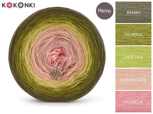KOKONEK Merino 539 - Khaki/oliwka/limetka/łososiowy/morela