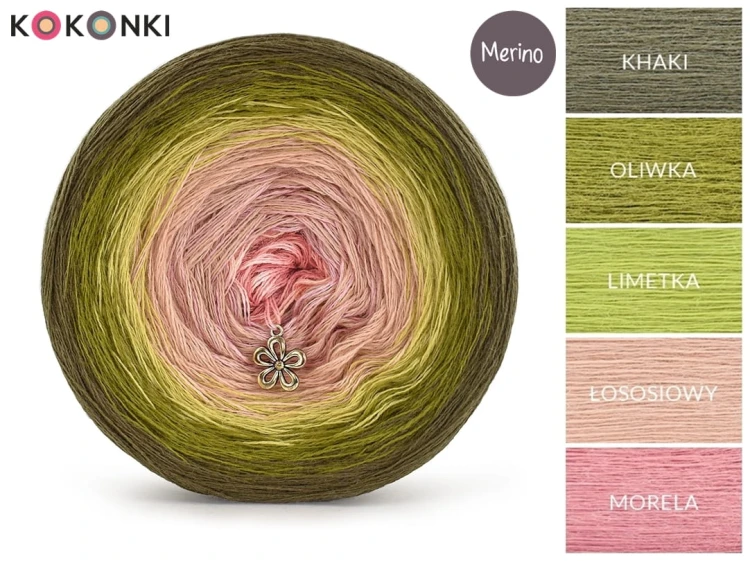KOKONEK Merino 539 - Khaki/oliwka/limetka/łososiowy/morela