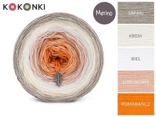 KOKONEK Merino 545 - Safari/krem/biel/łososiowy/pomarańcz