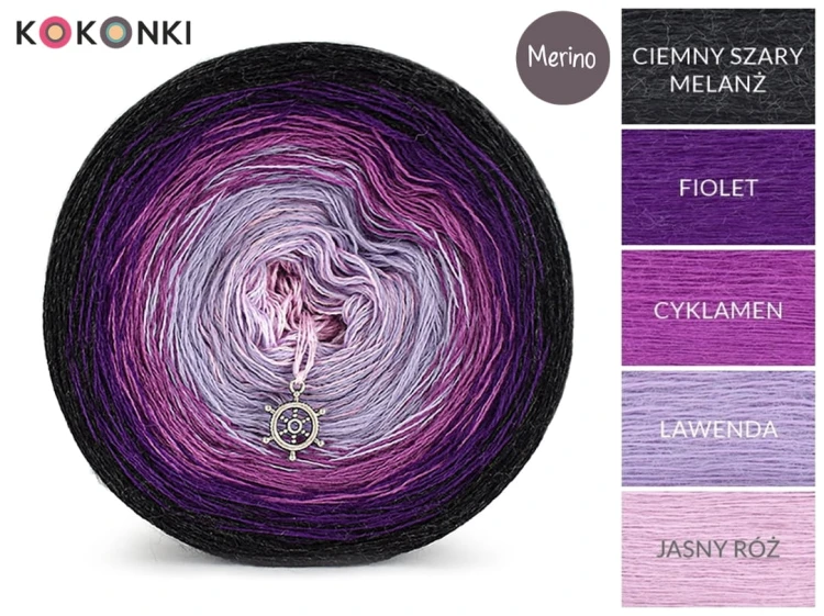 KOKONEK Merino 552 - Ciemny szary melanż/fiolet/cyklamen/lawenda/jasny róż