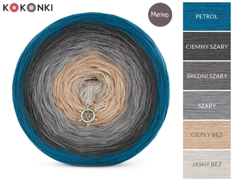 KOKONEK Merino 563 - Petrol/ciemny szary/średni szary/szary/ciepły beż/jasny beż