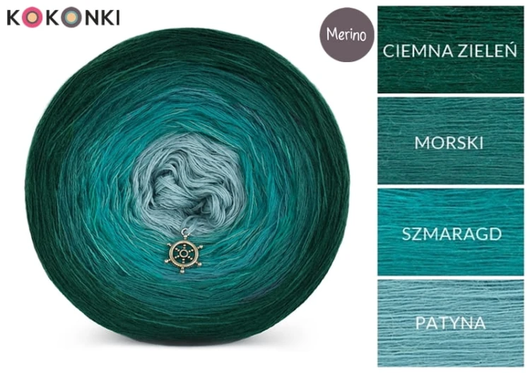 KOKONEK Merino 583 - Ciemna zieleń/morski/szmaragd/patyna