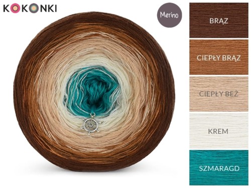 KOKONEK Merino 587 - Brąz/ciepły brąz/ciepły beż/krem/szmaragd
