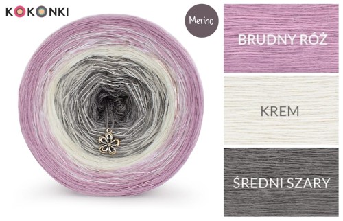 KOKONEK Merino 589 - Brudny róż/krem/średni szary