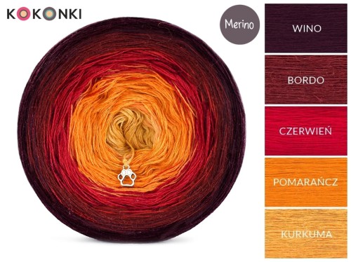 KOKONEK Merino 616 Wino/bordo/czerwień/pomarańcz/kurkuma
