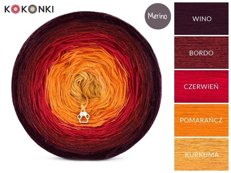 KOKONEK Merino 616 Wino/bordo/czerwień/pomarańcz/kurkuma