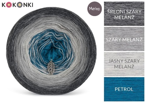 KOKONEK Merino 619 Średni szary melanż/szary melanż/jasny szary melanż/petrol