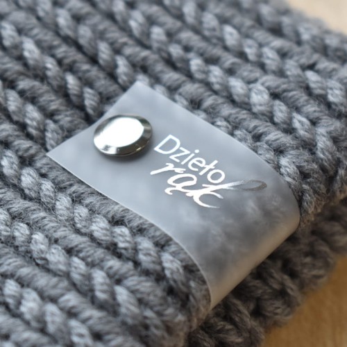 Metka silikonowa z nitem "Dzieło rąk" / śnieżka / srebro / 60 x 20 mm / 1 szt.