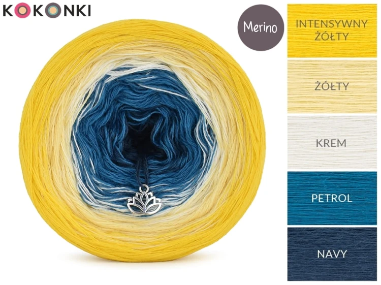 KOKONEK Merino 307 Intensywny żółty/żółty/krem/ciemny szmaragd/navy
