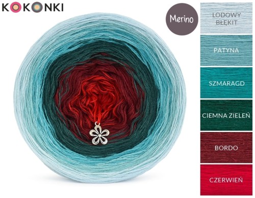 KOKONEK Merino 674 - Lodowy błękit/patyna/szmaragd/ciemny szmaragd/bordo/czerwień