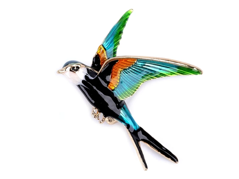 Zapięcie do szala - broszka ptaszek / turkus-złoty-grafit / 1 szt