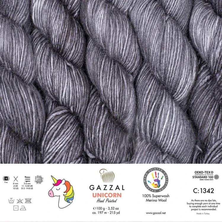 Włóczka Gazzal Unicorn 1342 / Asphalt / ciemny szary