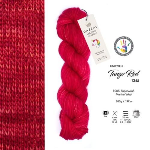 Włóczka Gazzal Unicorn 1345 / Tango Red / ognista czerwień
