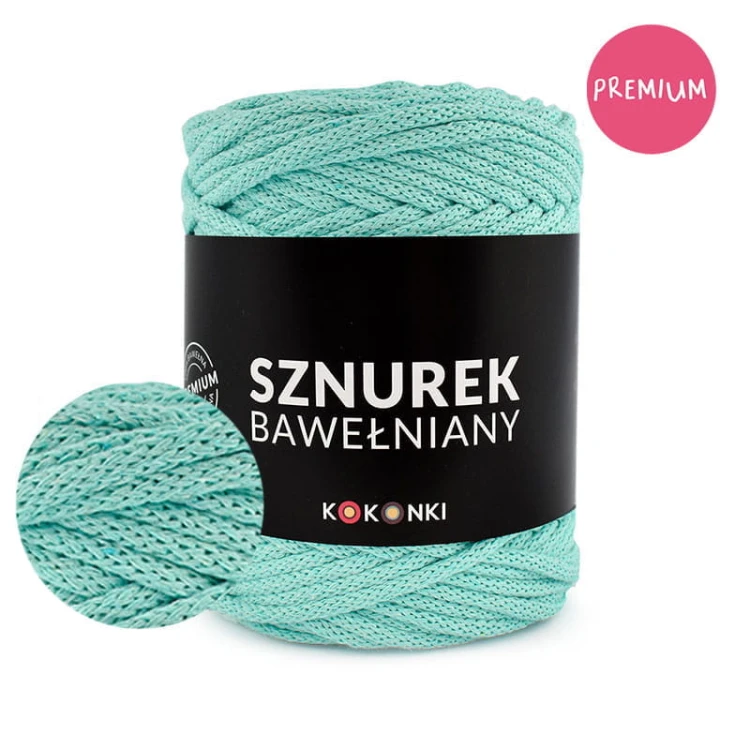 PREMIUM sznurek bawełniany by KOKONKI 5mm / rolka 100m / mięta