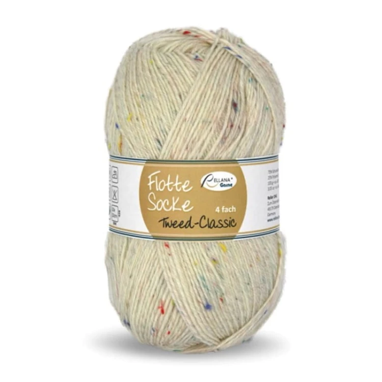 Włóczka skarpetkowa Rellana 4-fach Tweed Classic 1500 / krem