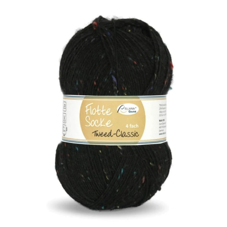 Włóczka skarpetkowa Rellana 4-fach Tweed Classic 1503 / czerń