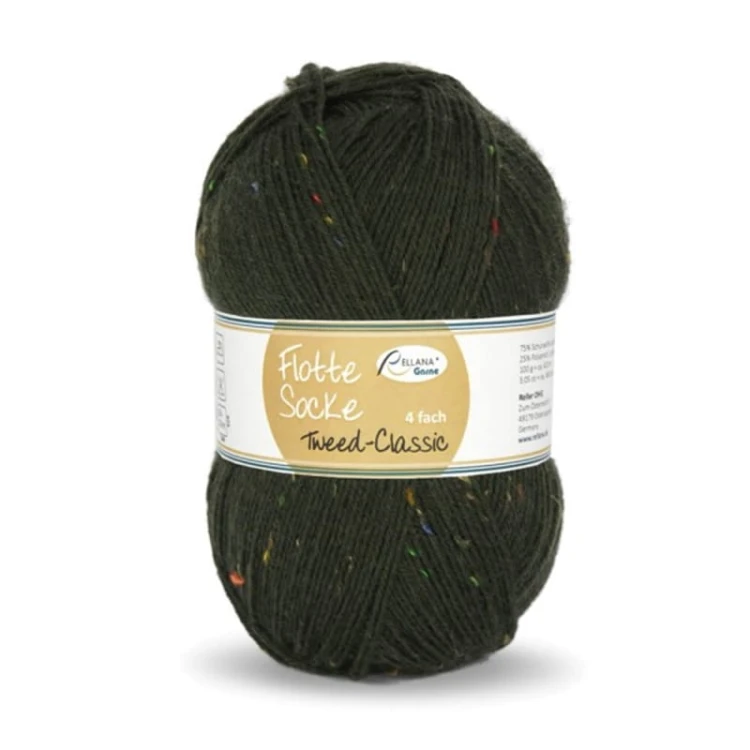 Włóczka skarpetkowa Rellana 4-fach Tweed Classic 1504 / ciemne khaki