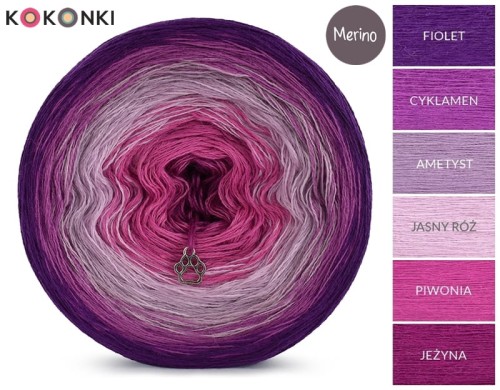 KOKONEK Merino 441 - Fiolet/cyklamen/ametyst/jasny róż/piwonia/jeżyna