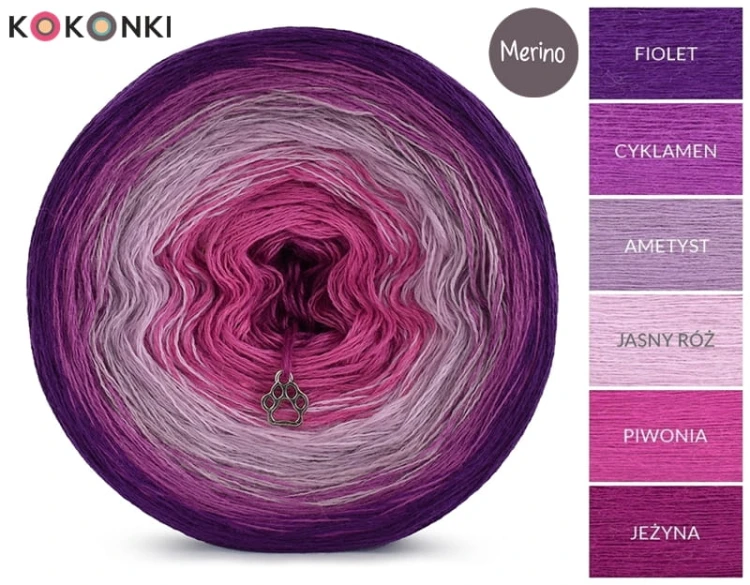 KOKONEK Merino 441 - Fiolet/cyklamen/ametyst/jasny róż/piwonia/jeżyna