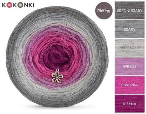 KOKONEK Merino 449 - Średni szary/szary/jasny szary/wrzos/piwonia/jeżyna