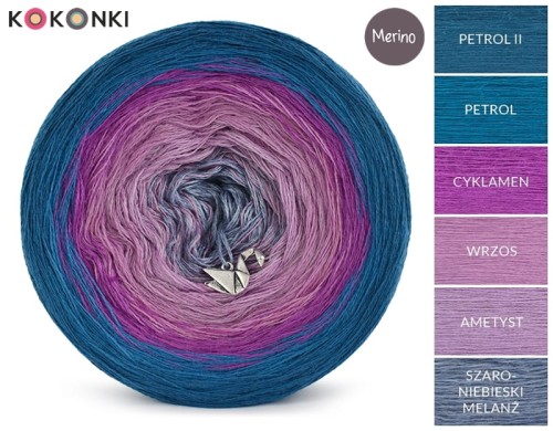 KOKONEK Merino 513 - Petrol II/petrol/cyklamen/wrzos/ametyst/szaro-niebieski melanż