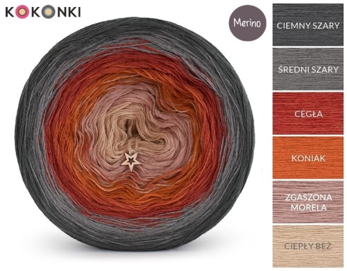 KOKONEK Merino 560 - Ciemny szary/średni szary/cegła/koniak/zgaszona morela/ciepły beż