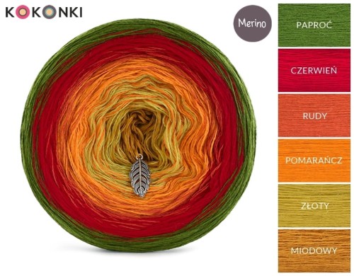 KOKONEK Merino 431 - Paproć/czerwień/rudy/pomarańcz/złoty/miodowy