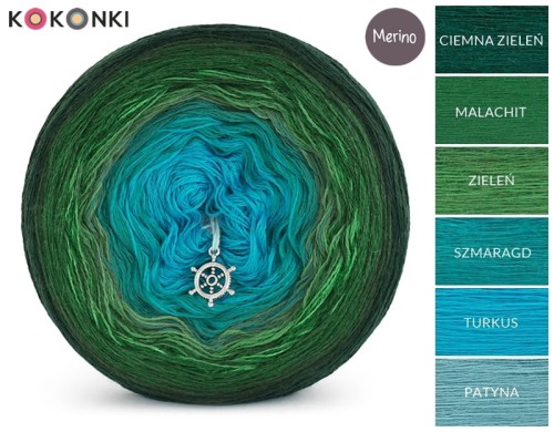 KOKONEK Merino 519 - Ciemna zieleń/malachit/zieleń/szmaragd/turkus/patyna