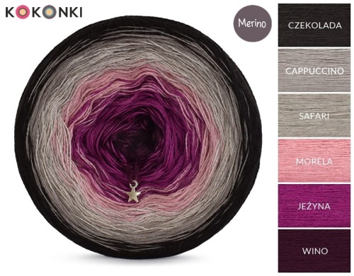 KOKONEK Merino 416 - Czekolada/cappuccino/safari/morela/jeżyna/wino