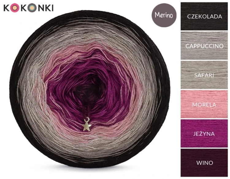 KOKONEK Merino 416 - Czekolada/cappuccino/safari/morela/jeżyna/wino