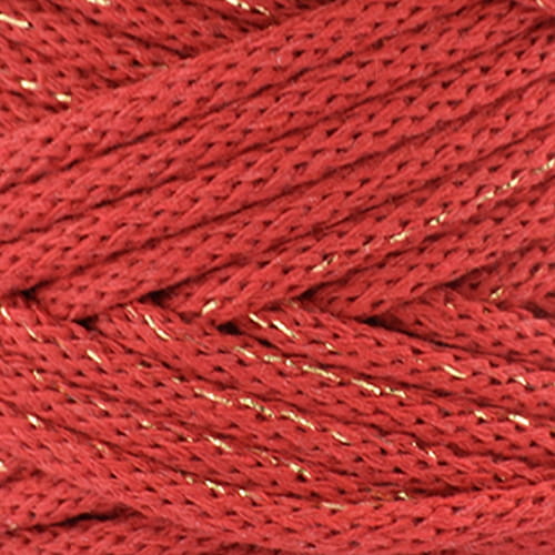 PREMIUM Sznurek bawełniany by KOKONKI 5mm / rolka 100m / czerwień + złoty LUREX