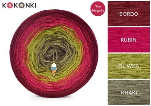 KOKONEK Merino 748 Viva Magenta 3 - Bordo/rubin/oliwka/khaki