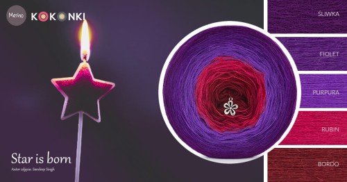 KOKONEK Merino 749 Star is born - Śliwka / fiolet / purpura / rubin / bordo