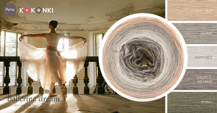 KOKONEK Merino 751 Ballerina dream - Ciepły beż / safari / jasny beż / orzech melanż / khaki
