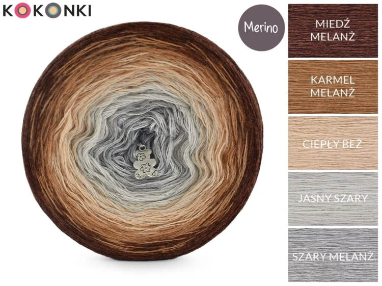 KOKONEK Merino 750 Waiting for Christmas - Miedź melanż / karmel melanż / ciepły beż / jasny szary / szary melanż