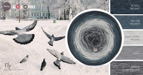 KOKONEK Merino 752 Fly - Petrol melanż / patyna melanż / jasny szary melanż / szary / średni szary melanż