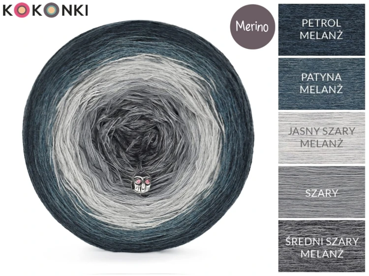 KOKONEK Merino 752 Fly - Petrol melanż / patyna melanż / jasny szary melanż / szary / średni szary melanż