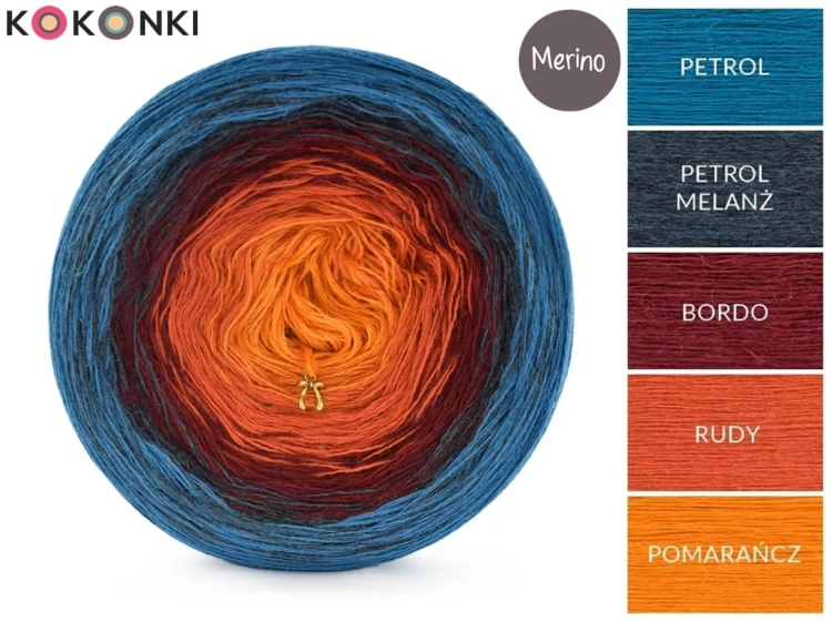 KOKONEK Merino 753 Holy night - Petrol / petrol melanż / bordo / rudy / pomarańcz