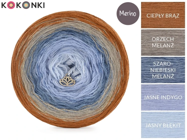 KOKONEK Merino 755 Bear hands - Ciepły brąz / orzech melanż / szaroniebieski melanż / jasne indygo / jasny błękit