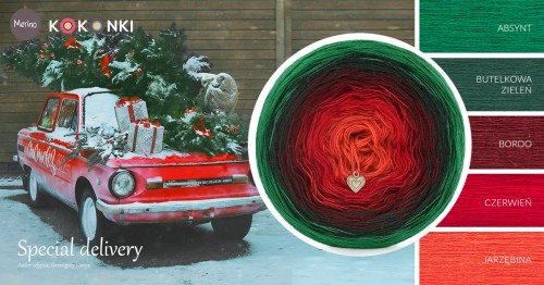 KOKONEK Merino 756 Special delivery - Absynt / butelkowa zieleń / bordo / czerwień / jarzębina