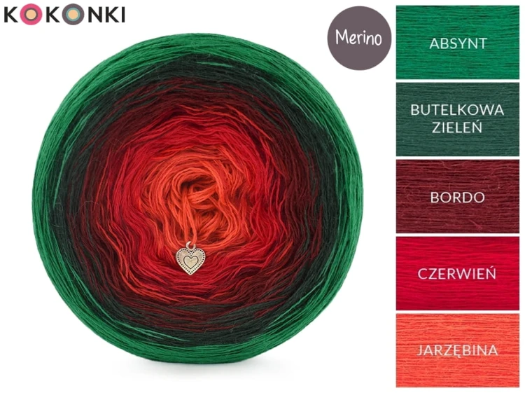 KOKONEK Merino 756 Special delivery - Absynt / butelkowa zieleń / bordo / czerwień / jarzębin