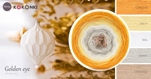 KOKONEK Merino 757 Golden eye - Kurkuma / żółty / biel / lniany / ciepły beż
