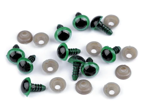 Oczy do maskotek / 10 mm / zielono-czarne / 10 szt / 740678