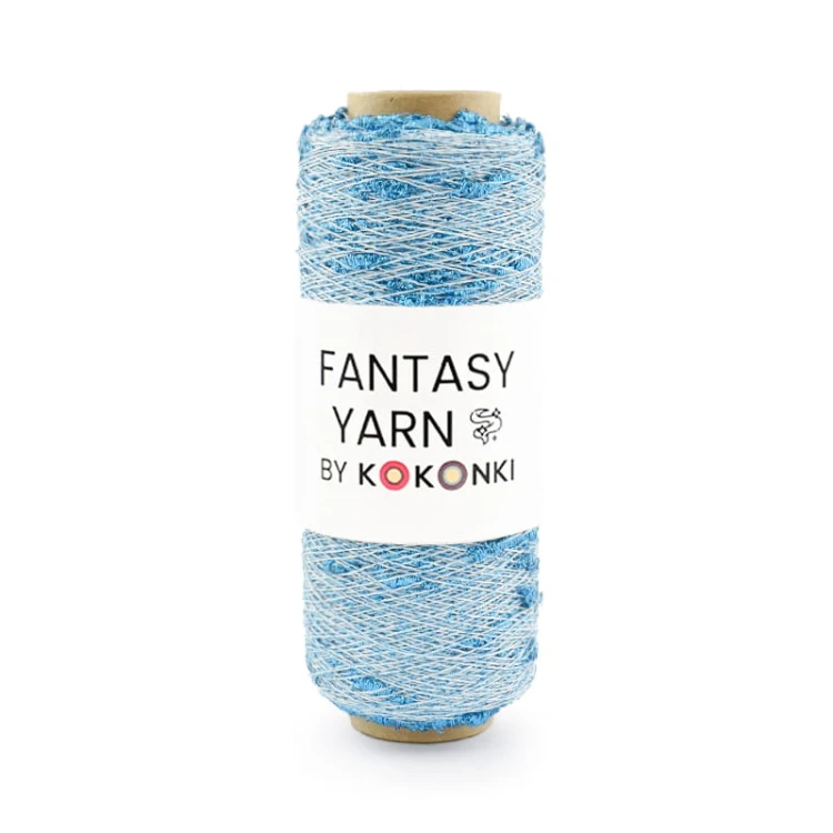 Nić fantazyjna FANTASY YARN by KOKONKI / nopki błękitne / szpulka ~ 400 m