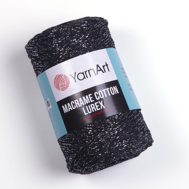 Sznurek YarnArt Macrame Cotton Lurex 2mm 723 / czerń z nicią srebrną