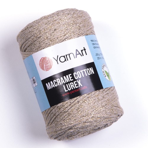 Sznurek YarnArt Macrame Cotton Lurex 2mm 735 / beż z nicią złotą