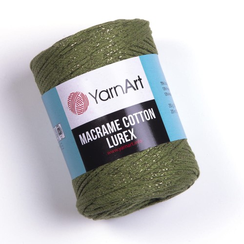 Sznurek YarnArt Macrame Cotton Lurex 2mm 741 / oliwka z nicią złotą