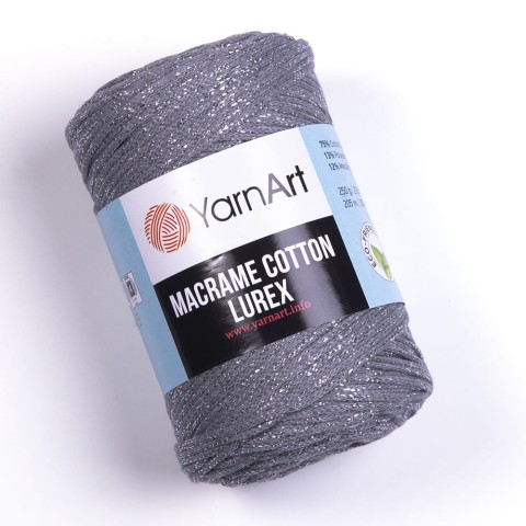 Sznurek YarnArt Macrame Cotton Lurex 2mm 737 / szary z nicią srebrną