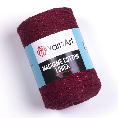 Sznurek YarnArt Macrame Cotton Lurex 2mm 739 / bordo z nicią ciemno czerwoną